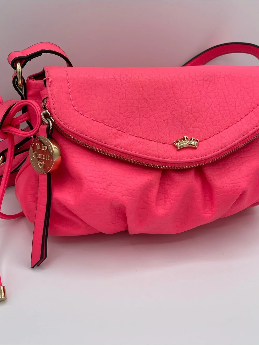 Juicy Couture Hot Pink Crown Charm Crossbody Bag